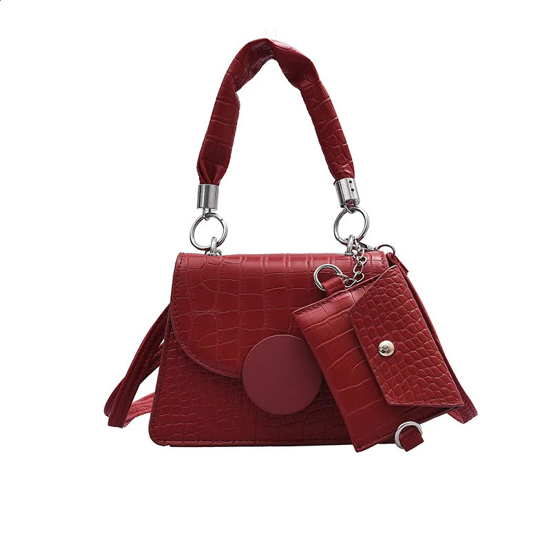 Fashionable Ladies Leather Top Handle Bags Alligator Crossbody Bag with Coin Purse White Shoulder for Women Summer Travel 240802