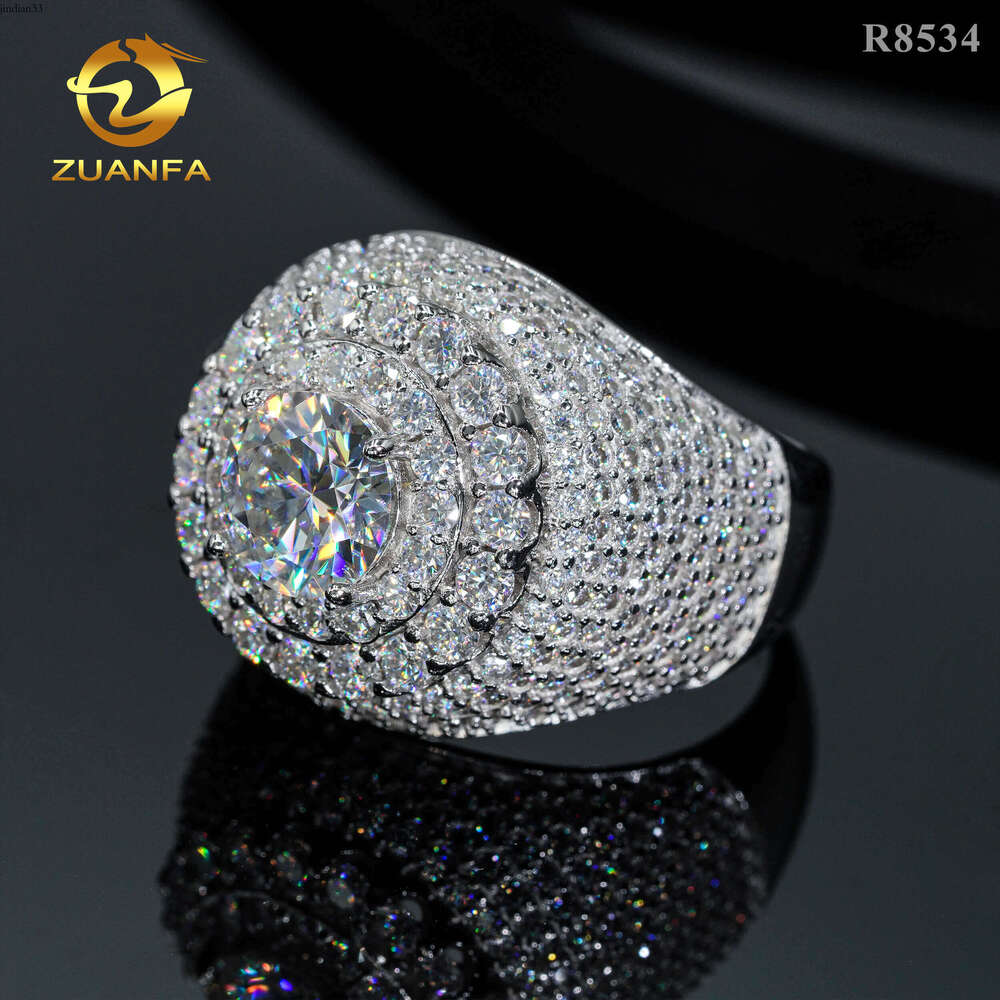 Top sale men diamond sterling sier iced out fine jewelry solitaire pave moissanite hip hop ring