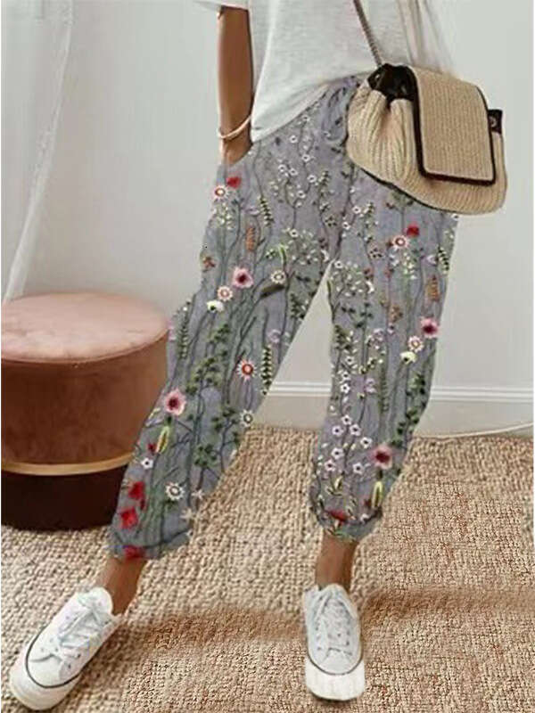 2024 Womens Printed Cotton and Hemp Casual Pants Multi-color Optional Bound Feet Nine Points Hip-hop Style Half Pants for Men and Sweat Pants Unisex