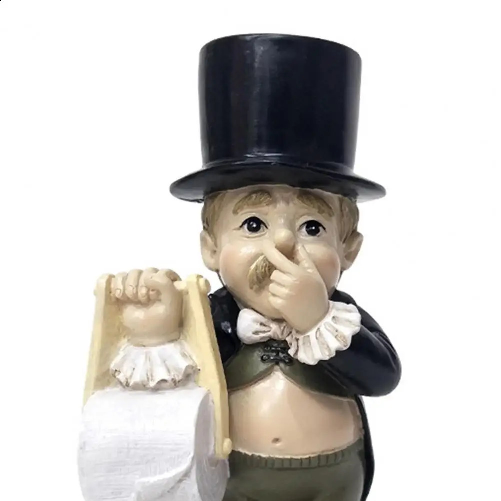 Comical Intricate Detailing Toilet Butler Statue Stable Resin Home Sculpture Decor Creative Spoof Paper Holder 240804