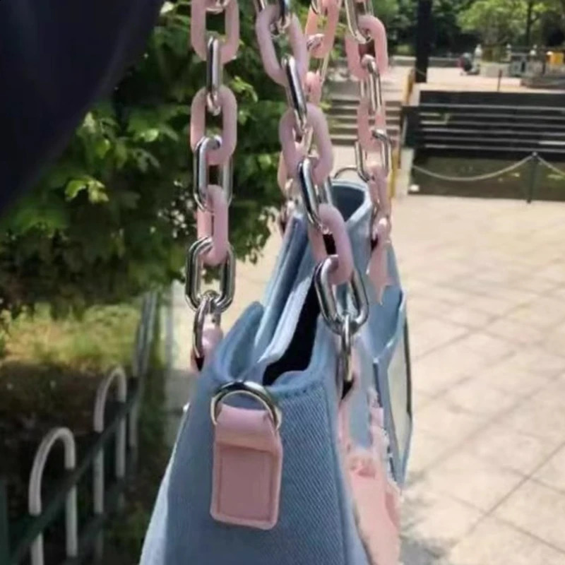 Y2K Vintage Korean Fashion Shoulder Underarm Haruku Star Tote Denim Bag Chain Ladies Bags Zip Purses Patchwork Handbags Women 240805