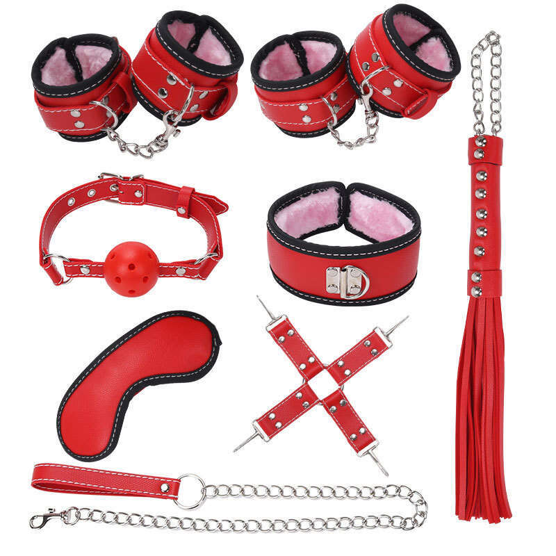 8pcs Sexy Slave Leather Bed SM Toys Bed Fetish Handcuffs Bondage Restraint Kit for Adult Bondage Set