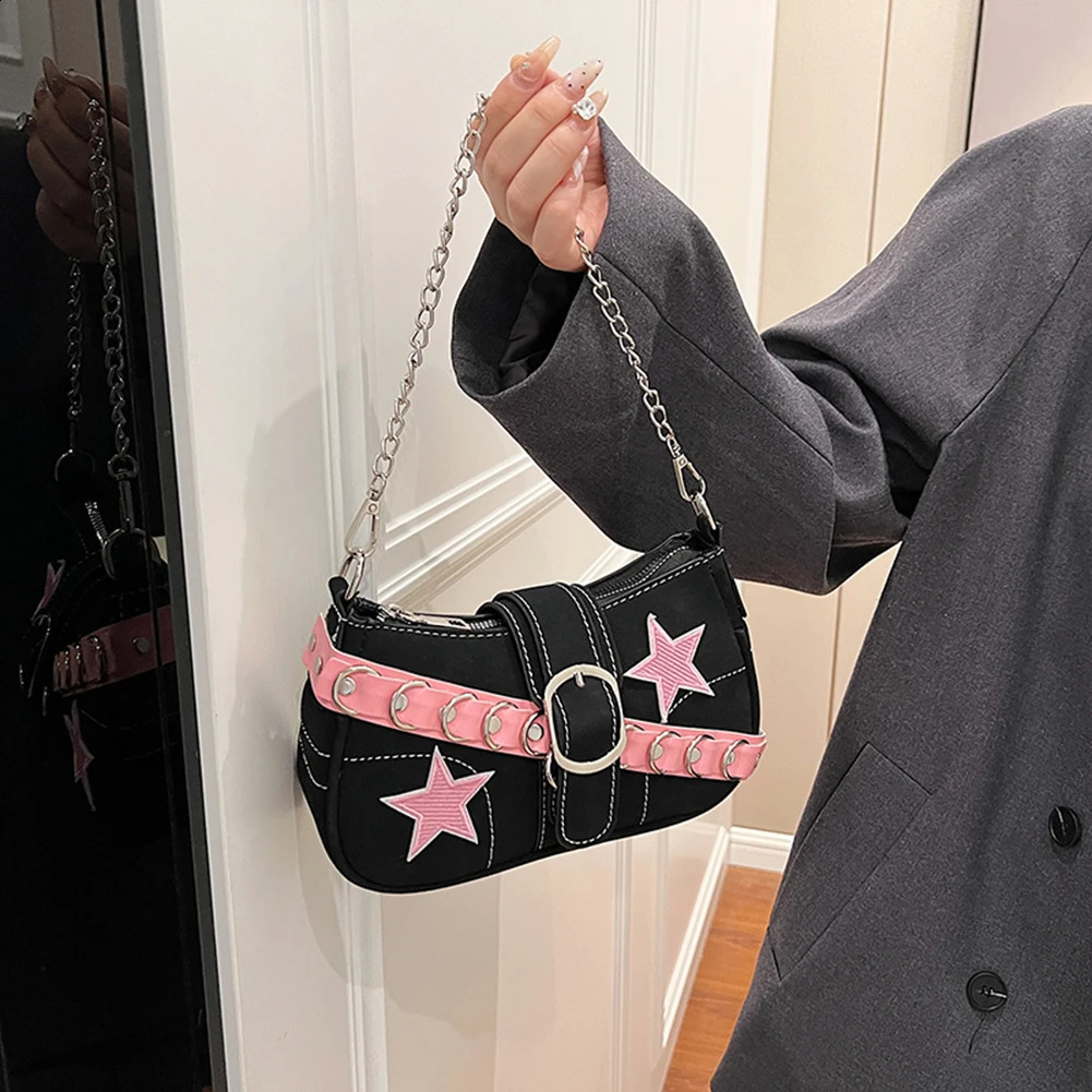 Y2K Fashion Handbag Chain Star Trendy Hobo Bag with Adjustable Strap Everyday Purse Aesthetic for Women and Girls 240805