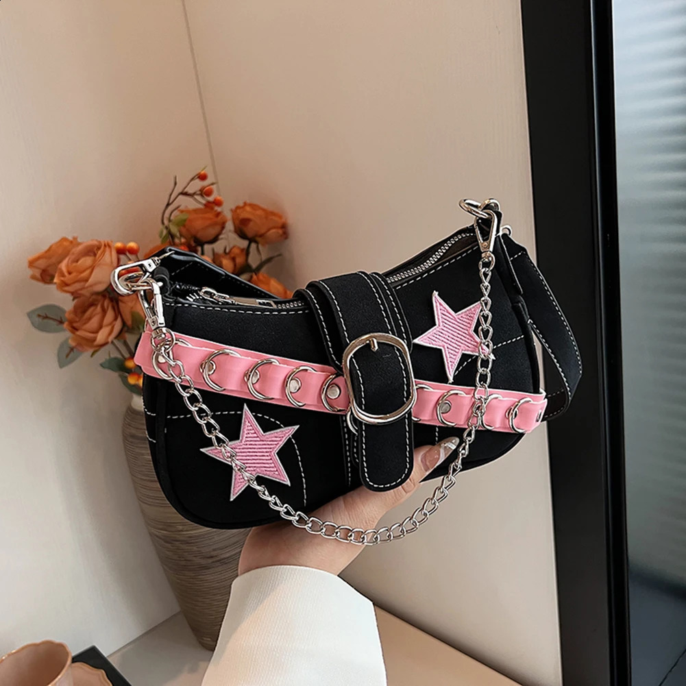 Y2K Fashion Handbag Chain Star Trendy Hobo Bag with Adjustable Strap Everyday Purse Aesthetic for Women and Girls 240805