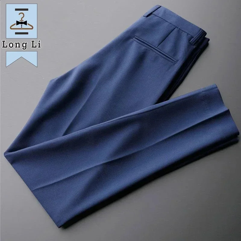 Drape Trousers Mens Straight Slim Casual White Pants Mens Suit Anti-wrinkle High-grade Nine-point Pants 240805