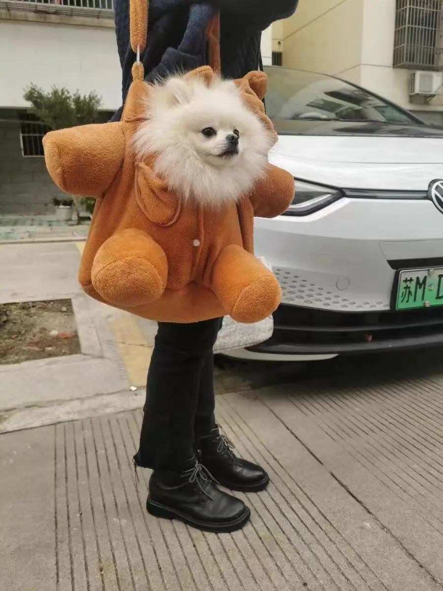 Portable Shoulder Bag Dog Bag Cartoon Kawaii Shoulder Bag Winter Outing Bag Warm Windproof Pet Products 240805