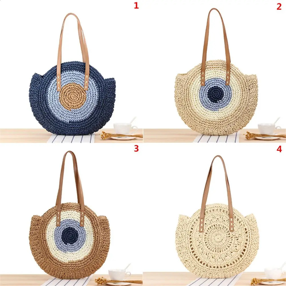 Summer Shoulder hot Straw Beach Bag for Women - Round Lattan Handbag