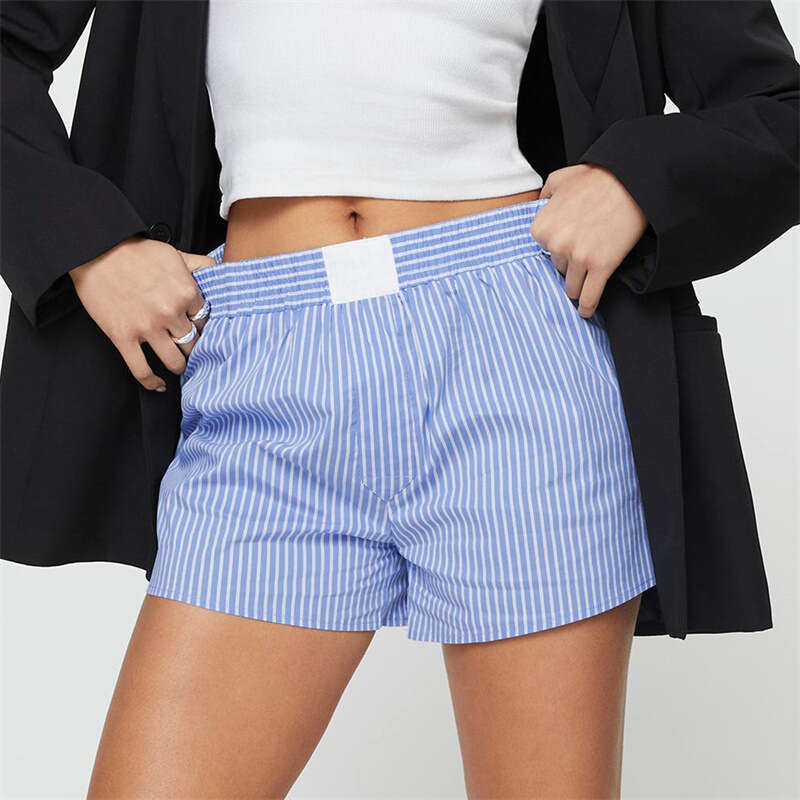 Fashion Thin Striped Patchwork Women Y2k Medium Stretch Waist Shorts with Pockets for Womens Casual Sleepwear Half Pants for Men Pants Trousers Cartoo