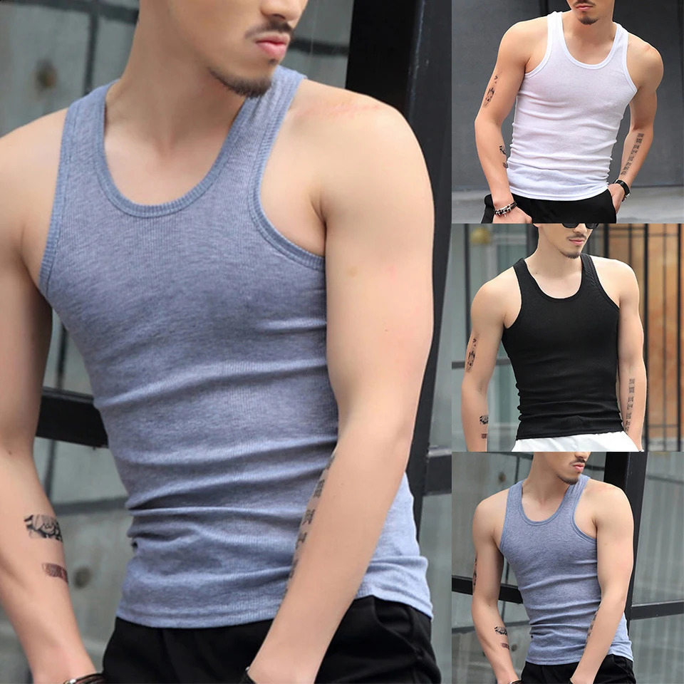 Men's TShirts Tank Tops Undershirt Gym Workout Sports Fitness TShirt Beater Underwear Vest Male Clothing 240819