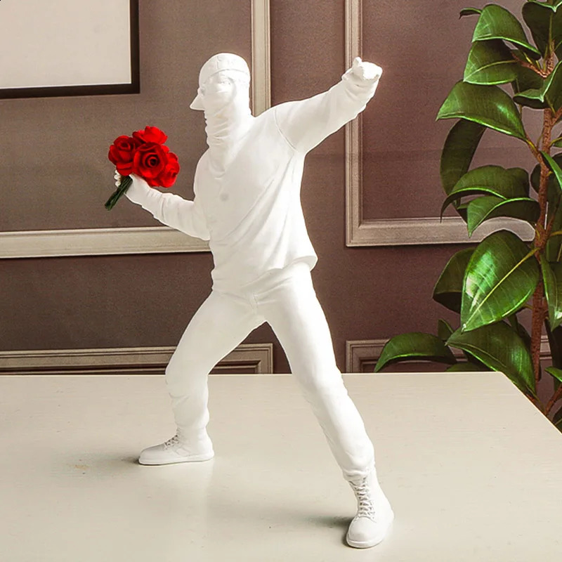 Resin Statues Sculptures Banksy Flower Thrower Statue Bomber Home Decoration Accessories Modern Ornaments Figurine Collectible 240804