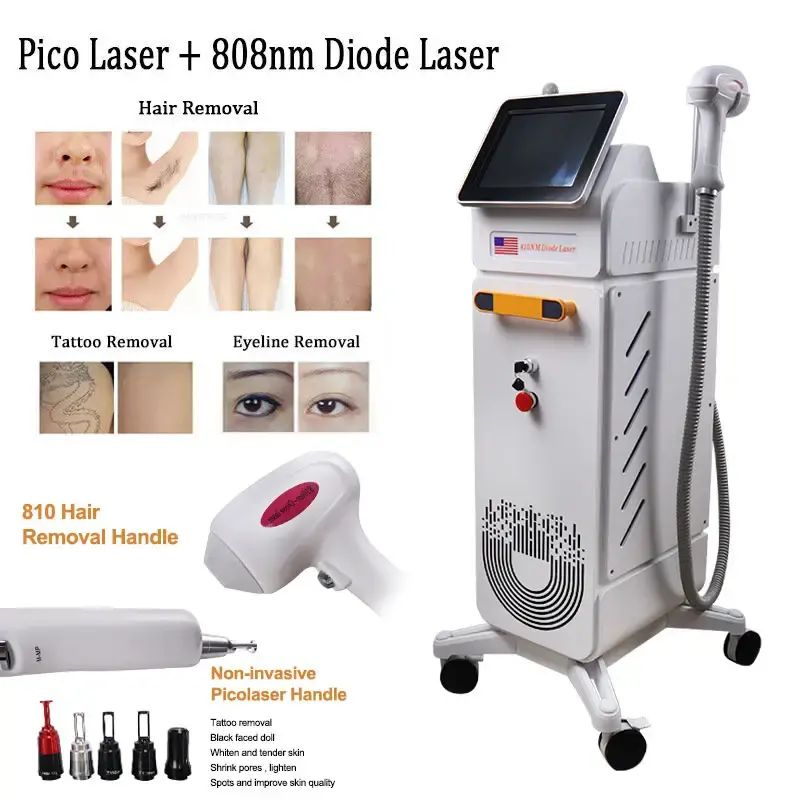 Laser Double Handle Alexandrite Picoslaser Hair Removal Laser Tattoo Removal 808 Diode Big Power 755Nm 808Nm 1064Nm Picossecond Beauty Skin Whitening
