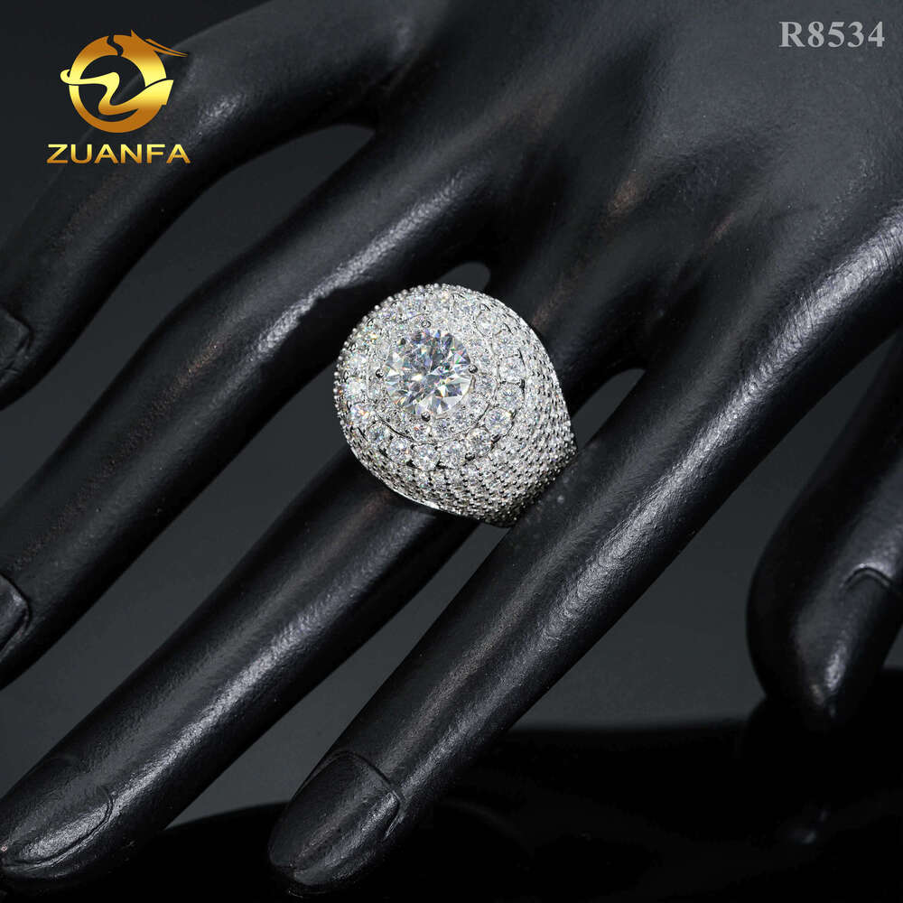 Top sale men diamond sterling sier iced out fine jewelry solitaire pave moissanite hip hop ring