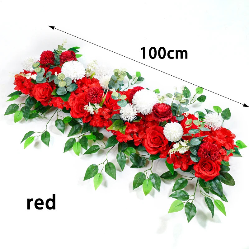 100cm Artificial Flower Row DIY Wedding Party Background Wall Decoration Flowers Outdoor Forest Wedding Decoration Fake Flowers 240805