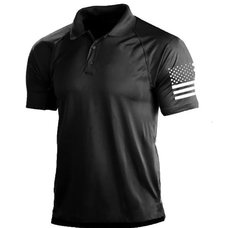 Men's outdoor American flag 3D digital collar polo shirt T-shirt