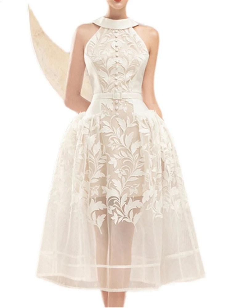 Backless Sleeveless Sexy Woman Dress Runway Embroidery Beach Boho Summer Vintage Lace Sundress Women Party Dresses Femme 240805