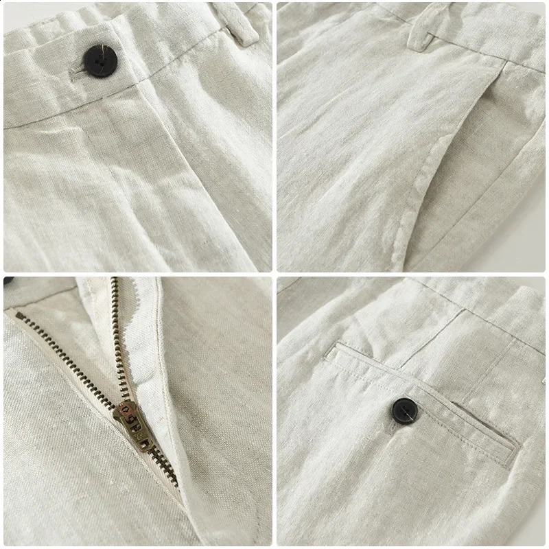 1608 Summer Fashion Mens High Quality 100% Linen Pants Solid Color Simple Basic Casual Loose Breathable Straight Beach Trousers 240805