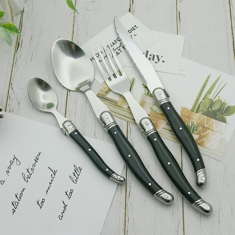 2-10 pieces of 8-inch Laguiole steak fork stainless steel black dining knife table spoon teaspoon tableware kitchen 240805