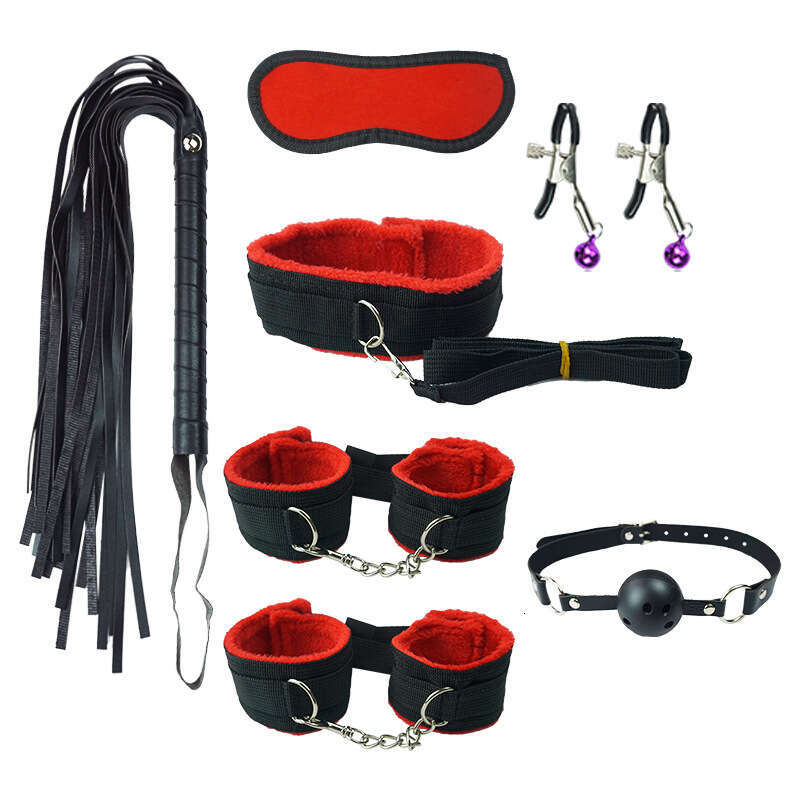7pcs Bondage Kit SM Slave Passion Bed Restraints SM Handcuffs Gag Whip Collar Sex Play Bondage Set