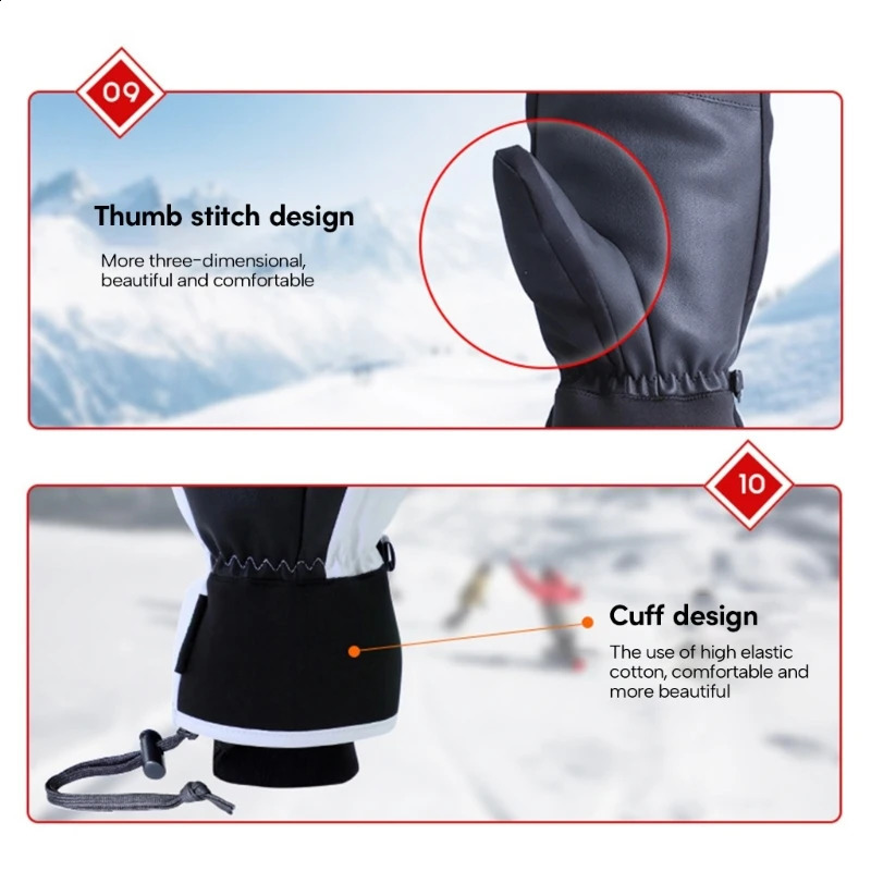Ski Mittens for Men Women Winter Snow Mitts Touchscreens Waterproof Winter Gloves Warm for Cold Weather Snowboard G99D 240802