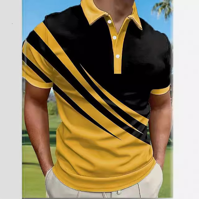 2024 new lapel polo 3D digital printing loose casual men's short sleeved shirt