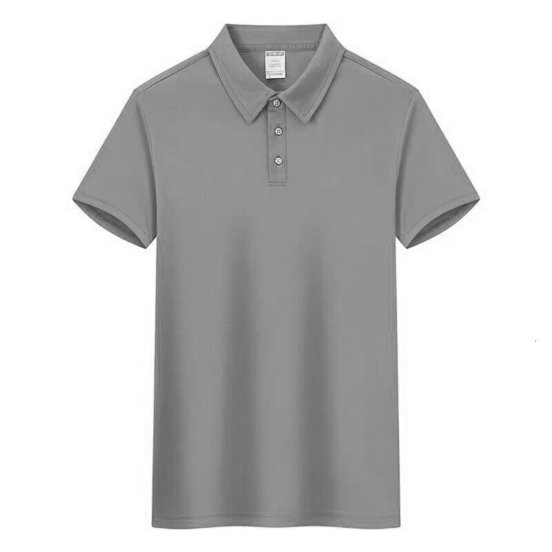 Summer solid color short sleeved mesh POLO shirt with casual loose button up collar for men's fashion