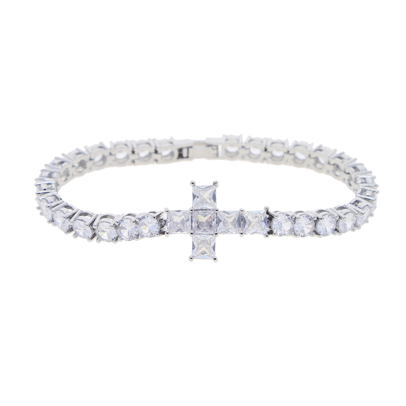 Mens Iced Out Bg Hip Hop Jewelry CZ Tennis Chain Cross Charm Bracelet Sparkg 5A Cubic Zirconia