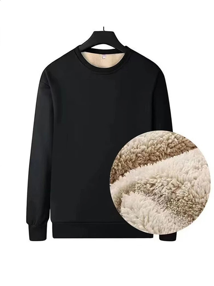 Thicken Men Winter Fleece liner Pullover Black Autumn Casual O-neck Long Sleeve T-shirt Man Loose Warm Thermal Underwear 240805