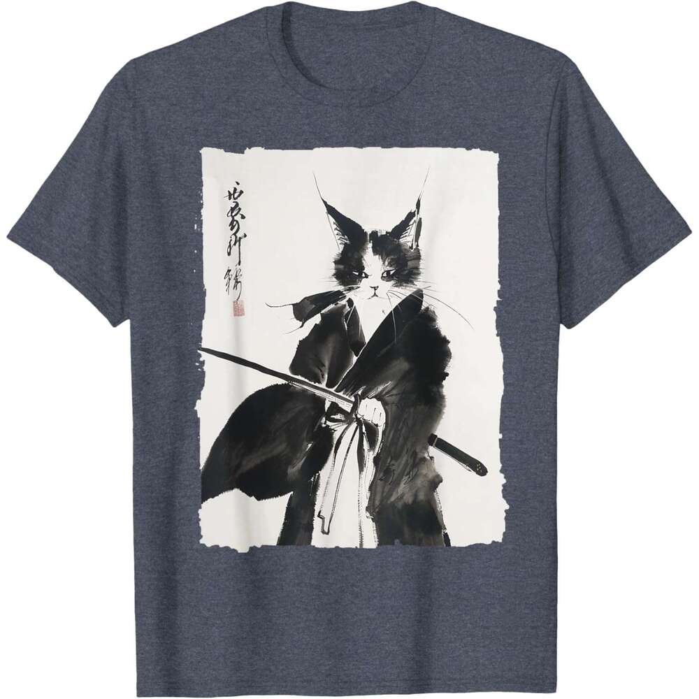 T shirt Mens Samurai Tee: Vintage Ukiyo-e Warrior Graphic Cat Art T-Shirt shirts tshirt graphic tee Casual tops summer clothes Short sleeve Free shipp