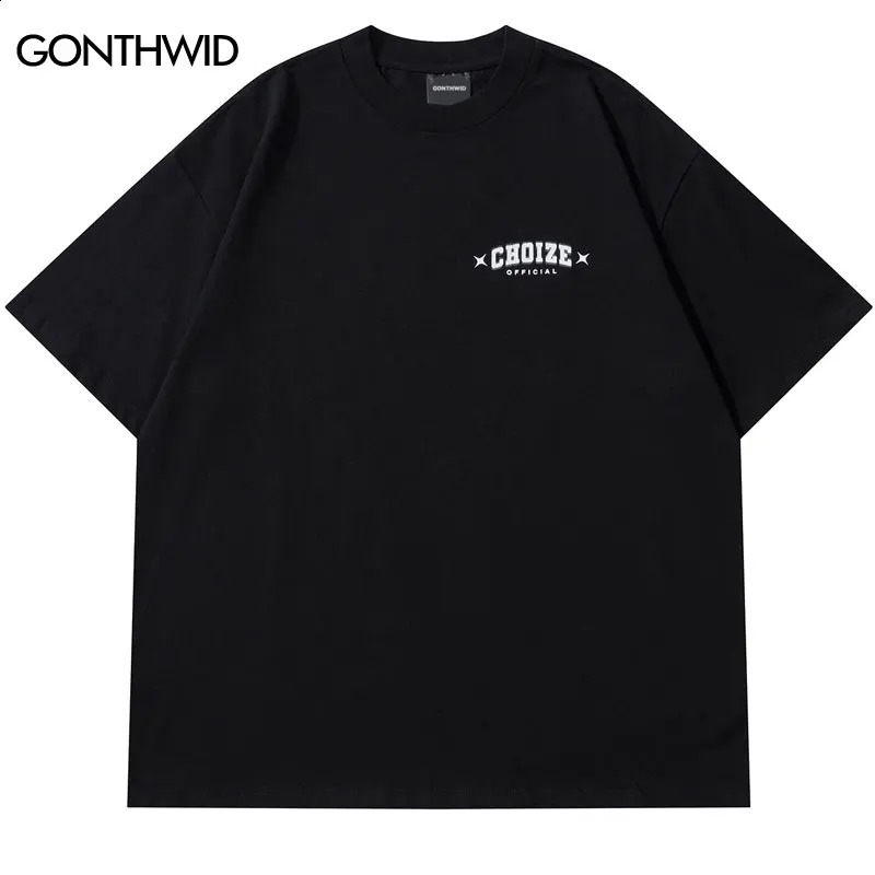 Men Streetwear Tshirt Letter Star Aesthetic Graphic T-Shirt Oversized Black Casual T Shirt Harajuku Hip Hop Tops Tee Cotton 240805