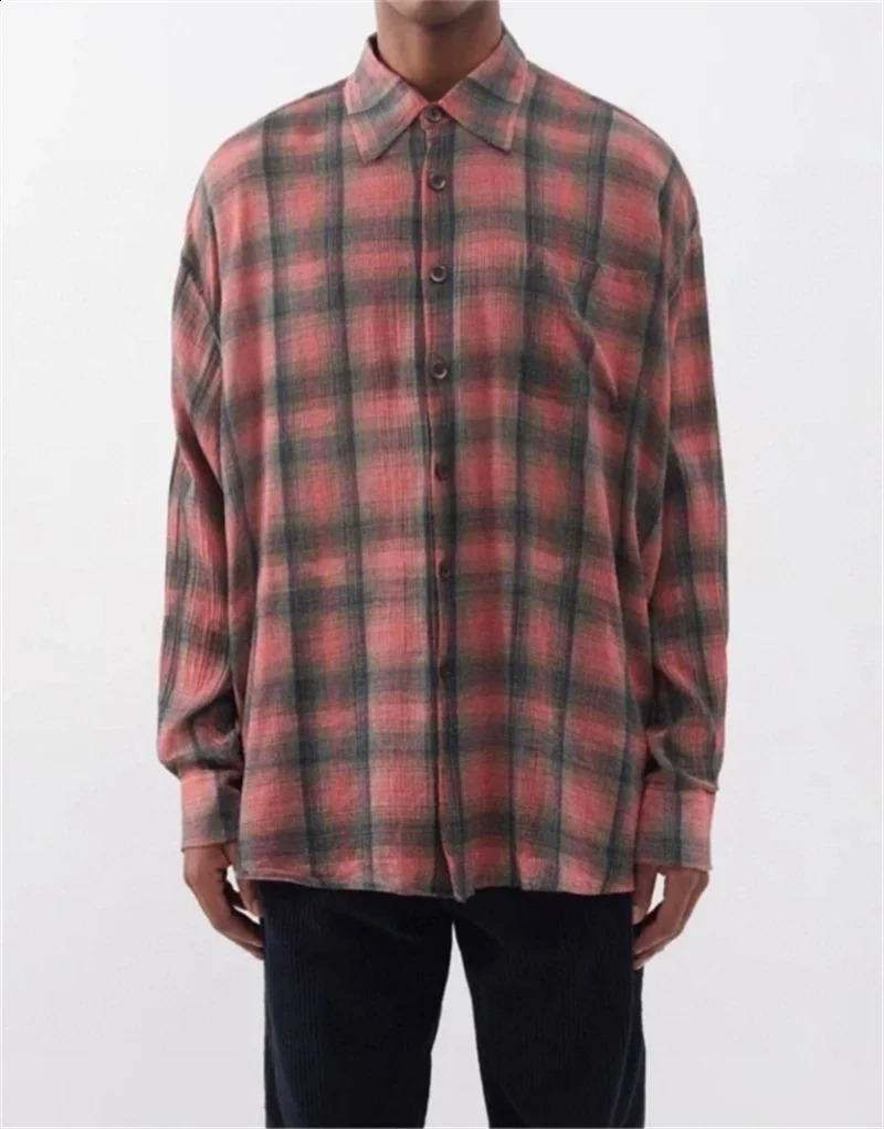 OUR LEGACY Rose Red Checkered Shirt Mens Graduate Lazy Style Casual Loose Long Sleeve Top240802
