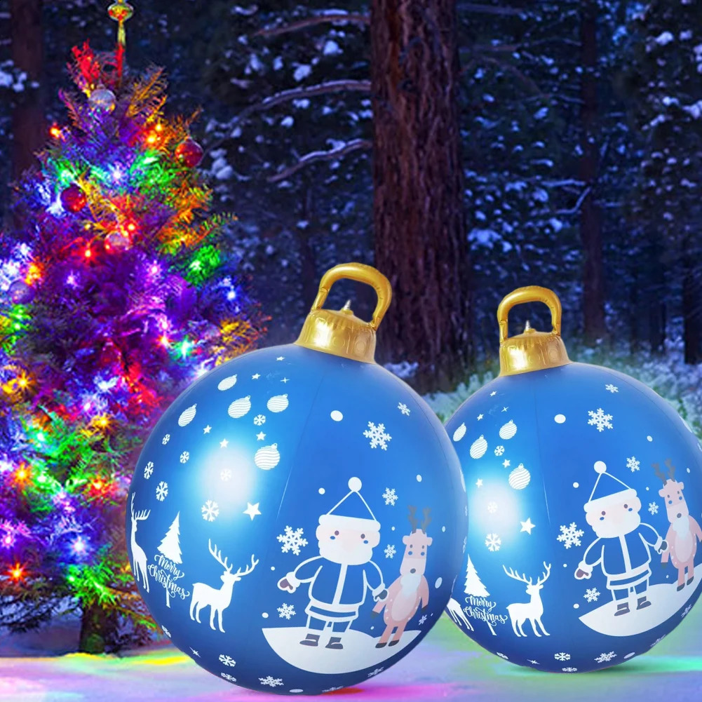 60cm Christmas Ball Ornaments Outdoor Indoor Luminous LED Christmas Decoration Ball Balloon Inflatable Toy Ball Christmas Gift 240805