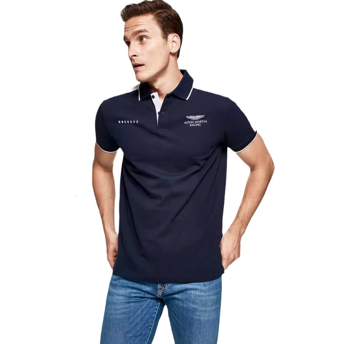 Hackett brand men's color blocked printed pure cotton polo shirt, lapel T-shirt, short sleeved 897