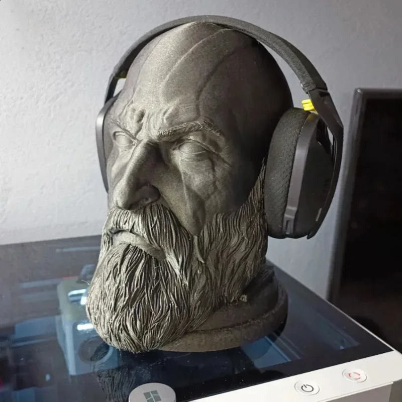 God Of War Kratos Statue Headphone Game Characters Toys Head Statue Desk Model Computer Headphone Stand Holder 240805