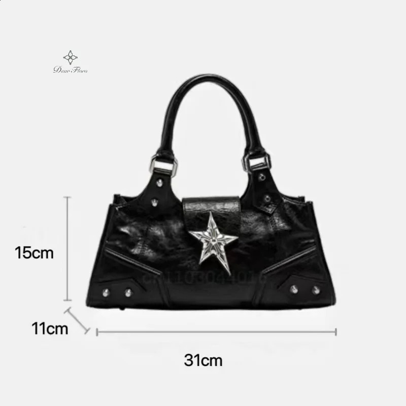 Y2K Gothic Star Girl Black Women Vintage Handbag Fashion Shoulder Bag Large Capacity PU Crossbody Goth Purse Punk Tote Bags 240805