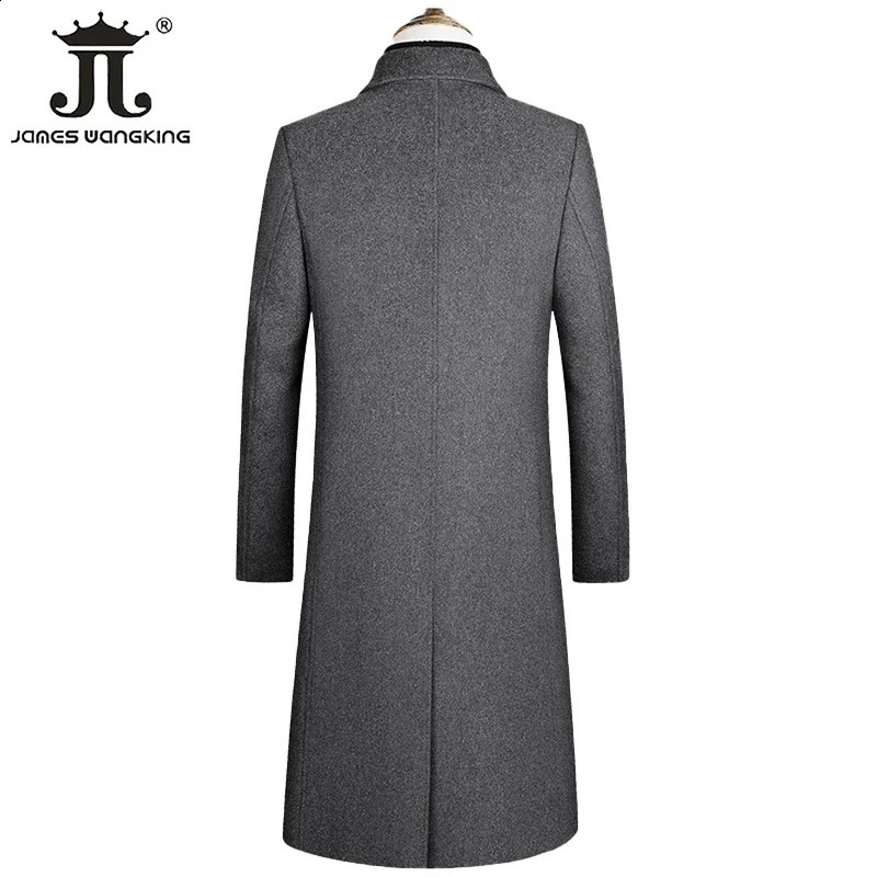Autumn and Winter Boutique Woolen Black Gray Classic Solid Color Thick Warm Mens Extra Long Wool Trench Coat Male Jacket 240805