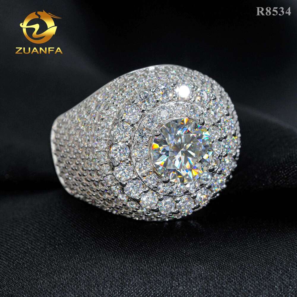 Top sale men diamond sterling sier iced out fine jewelry solitaire pave moissanite hip hop ring