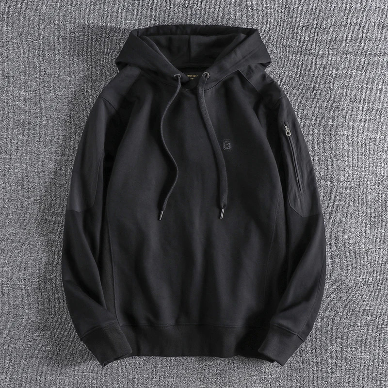 Spring Autumn American Retro Thick Velvet Hooded Hoodies Mens Fashion Pure Cotton Washed Old Loose Sport Casual Sweatshirt 240805