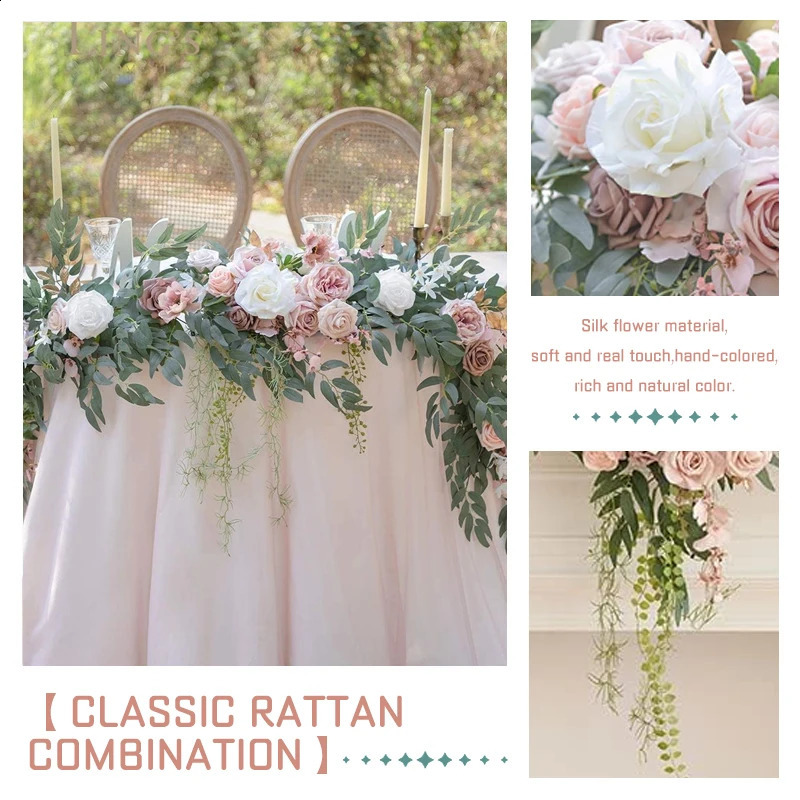 2.7M Flower Garland Set Artificial White Rose Garland Stunning Wedding Po Booth Backdrop Elegant Garden Wedding Arch Decor 240805