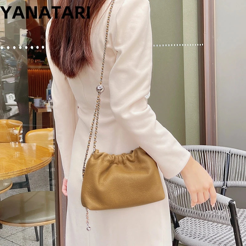 Leather cloud bag shoulder bag handbag womens cross body bag denim armpit small chain garbage bag 240904