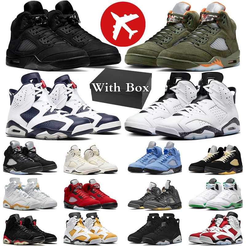 Free Shipping With Box 5 6 men basketball shoes 5s Olive Lucky Green Midnight Navy 6s Reverse Oreo Black Metallic Silver mens sneakers trainers