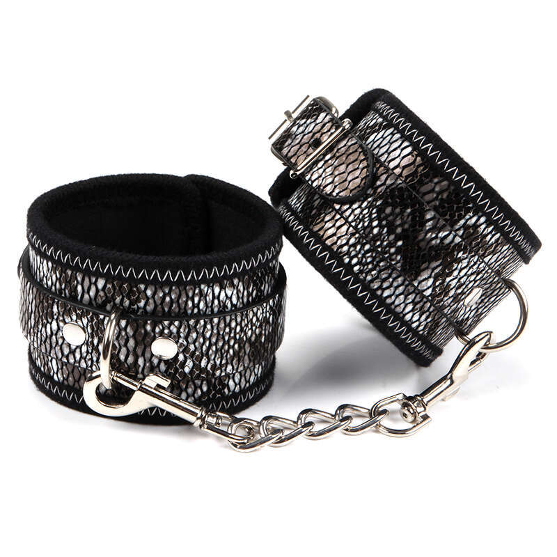 SM Leather Snake Skin Bed Bondage Set Eye Blinder Whip Handcuff Slave Restraints kit