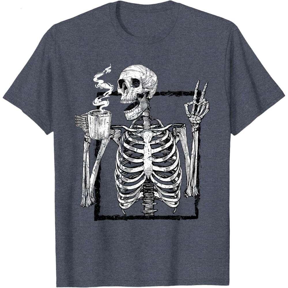 T shirt Mens Skeleton Drinking Coffee Gothic Peace Sign Halloween Grunge T-Shirt shirts tshirt graphic tee Casual tops summer clothes Short sleeve 202