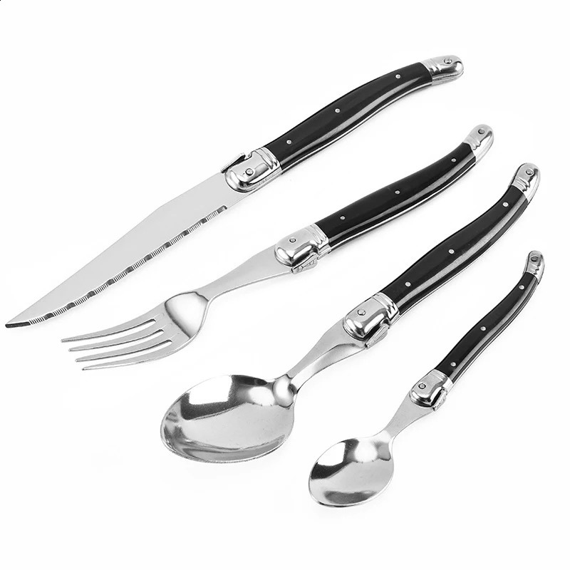 2-10 pieces of 8-inch Laguiole steak fork stainless steel black dining knife table spoon teaspoon tableware kitchen 240805