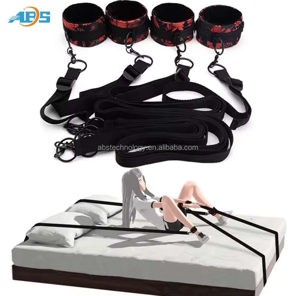 Sex Restraining Straps Tied Tease Bed Adult Sex Toys Set Leather For Couple To Restraint For Adult Black Leather Bondage Set