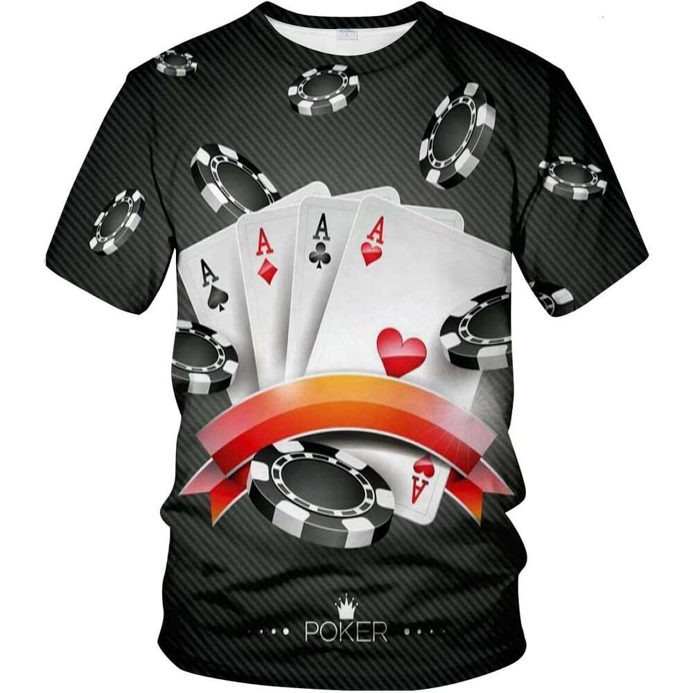 T shirt Mens 3D Novelty T-Shirt Display of The Spread Chips with Poker Cards Lifestyle shirts tshirt graphic tee Casual tops summer clothes Short slee
