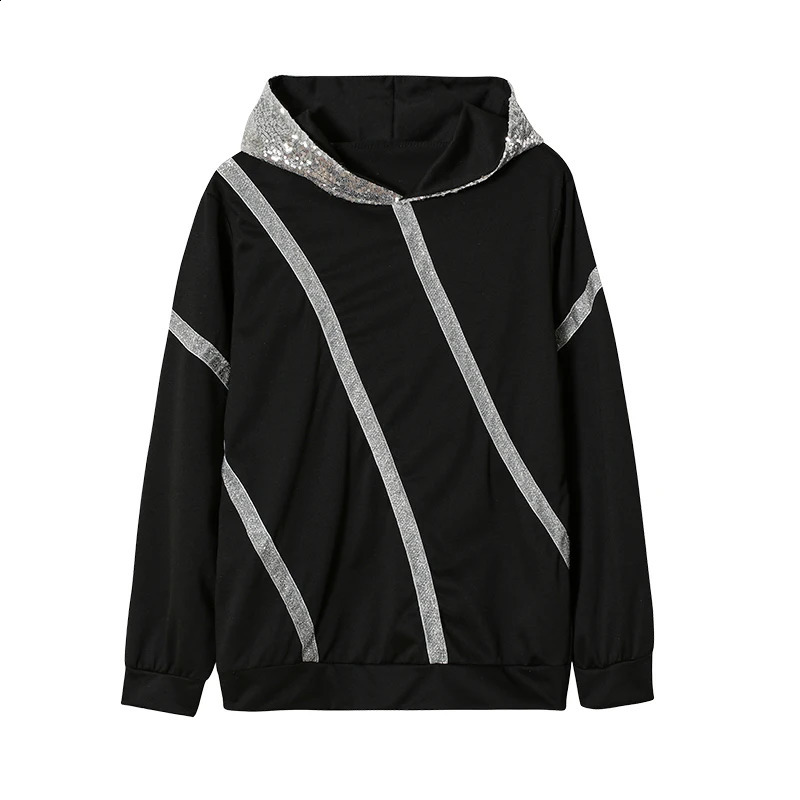 Fashion Trend Autumn and Winter Pop Sequins Printed Loose Hoodie Woman 240813