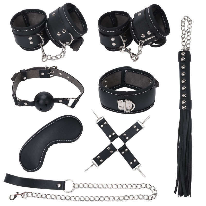 8pcs Sexy Slave Leather Bed SM Toys Bed Fetish Handcuffs Bondage Restraint Kit for Adult Bondage Set