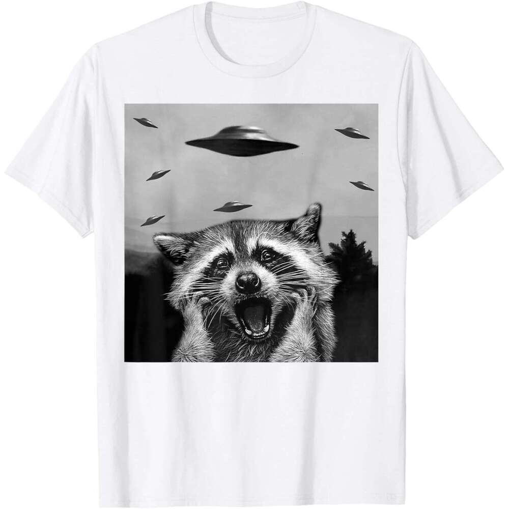 T shirt Mens Alien UFO Funny Raccoon Stuffed Animal For Men, Women, Kids T-Shirt shirts tshirt graphic tee Casual tops summer clothes Short sleeve Fre