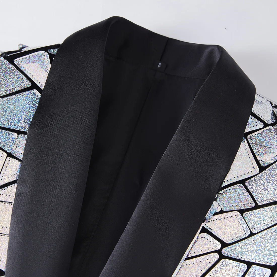 Glitter Silver Laser Mirror Blazer Coat Male Bar Nightclub Singer Stage Performance Sequin Suit Jacket Banquet Party Tuxedo 240805