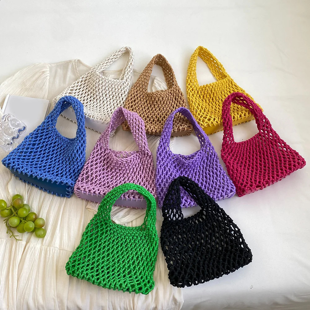 Womens crochet beach handbag womens knitted shopping bag hollow shoulder birthday gift 240913